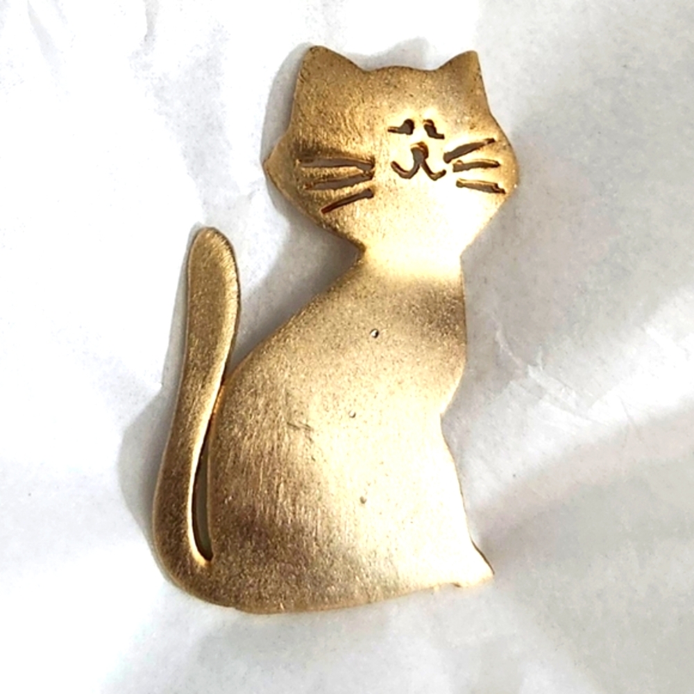Vtg 1950s Ultra Craft Ultracraft Matte Gold Tone Cat Pin Brooch